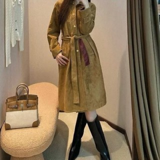 샤* 스웨이드 다이아몬드 패턴 벨티드 트렌치코트 (여성) (해외배송)